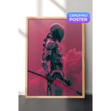 Zestia Ahşap Çerçeveli Duvar Tablosu Pembe Gökyüzünde Astronot Bilim Kurgu Sahnesi Salon Dekoru, 21 x 30