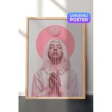 Zestia Ahşap Çerçeveli Duvar Tablosu Pembe Tonlarda Dua Eden Kadın Minimal Sanat Salon Dekoru, 21 x 30