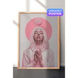 Zestia Ahşap Çerçeveli Duvar Tablosu Pembe Tonlarda Dua Eden Kadın Minimal Sanat Salon Dekoru, 30 x 40