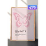 Zestia Ahşap Çerçeveli Duvar Tablosu Pembe Tonlarda Kelebek Figürü Dreamy Minimal Sanat Çocuk Odası Dekoru, 50 x 70