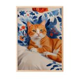 Zestia Ahşap Çerçeveli Duvar Tablosu Rahat Kedi Salon Dekoru, 70 x 100