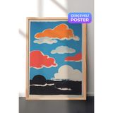 Zestia Ahşap Çerçeveli Duvar Tablosu Renkli Bulutlar ve Gökyüzü Minimal İllüstrasyon Salon Dekoru, 30 x 40