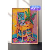 Zestia Ahşap Çerçeveli Duvar Tablosu Renkli Modern Yaşam Köşesi Sanatsal Natürmort Salon Dekoru, 70 x 100