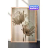 Zestia Ahşap Çerçeveli Duvar Tablosu Şeffaf Gelincik Çiçeği Nötr Ton Minimal Fotoğraf Salon Dekoru, 10 x 15