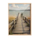 Zestia Ahşap Çerçeveli Duvar Tablosu Sessiz İskele ve Durgun Deniz – Soft Doğa Tonlarında Salon Dekoru, 50 x 70