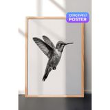 Zestia Ahşap Çerçeveli Duvar Tablosu Siyah Beyaz Minimal Kuş Salon Dekoru, 50 x 70