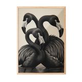 Zestia Ahşap Çerçeveli Duvar Tablosu Siyah Tonlarda Üçlü Flamingo Modern Stil Salon Dekoru, 15 x 21