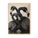 Zestia Ahşap Çerçeveli Duvar Tablosu Siyah Tonlarda Üçlü Flamingo Modern Stil Salon Dekoru, 15 x 21