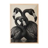 Zestia Ahşap Çerçeveli Duvar Tablosu Siyah Tonlarda Üçlü Flamingo Modern Stil Salon Dekoru, 50 x 70
