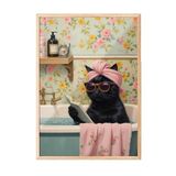 Zestia Ahşap Çerçeveli Tablo, Banyo Şakası: Gözlüklü Kedi, Banyo Dekoru Poster No: 109834 70 x 100