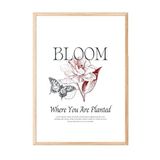 Zestia Ahşap Çerçeveli Tablo, Bloom Yazılı Çiçek Tasarımı, Ofis Dekoru Poster No: 111861 30 x 40