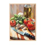 Zestia Ahşap Çerçeveli Tablo, Domates ve Mozzarella – Akdeniz Sofrası, Mutfak Dekoru Poster No: 110142 50 x 70