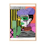 Zestia Ahşap Çerçeveli Tablo, Kadın Portresi, Kaktüsler ve Geometri, Dijital Pop Art Poster No: 106585 70 x 100