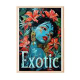 Zestia Ahşap Çerçeveli Tablo, Kadın Portresi, Kırmızı Çiçekler ve Mavi Ten, Exotic Yazılı Poster No: 106584 15 x 21