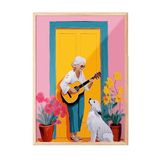 Zestia Ahşap Çerçeveli Tablo, Kapı Önünde Gitar Çalan Adam, Genç Odası Dekoru Poster No: 112465 30 x 40
