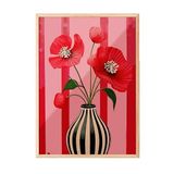Zestia Ahşap Çerçeveli Tablo, Kırmızı Fon Gelincik, Salon Dekoru Poster No: 111678 30 x 40