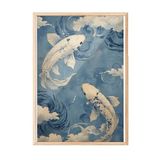Zestia Ahşap Çerçeveli Tablo, Koi Balıkları, Japon Dalgalar Arasında, Mavi Tonlar Poster No: 107505 21 x 30