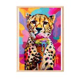 Zestia Ahşap Çerçeveli Tablo, Leopar, Dondurma ve Renkli Arka Plan, Pop Art Tarzı Poster No: 106556 30 x 40