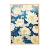 Zestia Ahşap Çerçeveli Tablo, Lotus Çiçekleri Mavi Zemin Üzerinde, Salon Dekoru Poster No: 113339 50 x 70