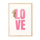 Zestia Ahşap Çerçeveli Tablo, LOVE Yazısı ve Ayıcık Figürü, Tatlı Tipografi Poster No: 107660 15 x 21