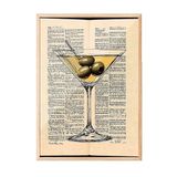 Zestia Ahşap Çerçeveli Tablo, Martini Kadehi ve Zeytin – Retro Çizim, Mutfak Dekoru Poster No: 111003 50 x 70