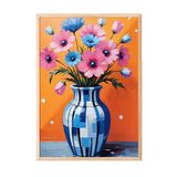 Zestia Ahşap Çerçeveli Tablo, Mavi Vazo ve Canlı Çiçekler – Botanik, Mutfak Dekoru Poster No: 100694 50 x 70