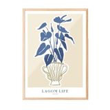 Zestia Ahşap Çerçeveli Tablo Mavi Yapraklı Bitki – Lagom Stil Salon Dekoru Poster 100998, 15 x 21