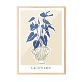 Zestia Ahşap Çerçeveli Tablo, Mavi Yapraklı Bitki – Lagom Stil, Salon Dekoru Poster No: 100998 70 x 100