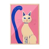 Zestia Ahşap Çerçeveli Tablo, Minimal Kedi ve Mavi Kuyruk, Genç Odası Dekoru Poster No: 112466 70 x 100
