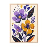 Zestia Ahşap Çerçeveli Tablo, Mor Fonda Çiçek iİllüstrasyonu, Salon Dekoru Poster No: 111760 30 x 40