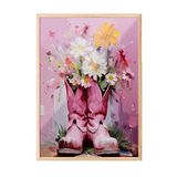 Zestia Ahşap Çerçeveli Tablo, Pembe Çiçekler ve Kadın Figürü, Salon Dekoru Poster No: 113717 70 x 100