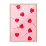 Zestia Ahşap Çerçeveli Tablo, Pembe Fonda Kalp Şekerler, Mutfak Dekoru Poster No: 111857 70 x 100