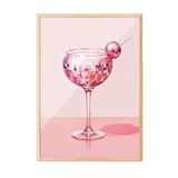 Zestia Ahşap Çerçeveli Tablo, Pembe Kadehte Kristal Detaylı Çizim, Mutfak Dekoru Poster No: 109534 70 x 100