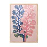 Zestia Ahşap Çerçeveli Tablo, Pembe Mavi Yaprak İllüstrasyonu, Salon Dekoru Poster No: 113802 50 x 70