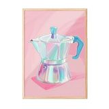 Zestia Ahşap Çerçeveli Tablo, Pembe Moka Pot – İtalyan Kahve Makinesi, Mutfak Dekoru Poster No: 108080 50 x 70