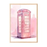 Zestia Ahşap Çerçeveli Tablo Pembe Telefon Kulübesi – Londra Retro Genç Odası Dekoru Poster 106171, 50 x 70
