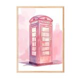Zestia Ahşap Çerçeveli Tablo Pembe Telefon Kulübesi – Londra Retro Genç Odası Dekoru Poster 106171, 70 x 100