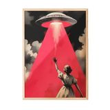 Zestia Ahşap Çerçeveli Tablo, Pembe UFO ve Figür – Retro-Bilimkurgu, Genç Odası Dekoru Poster No: 109716 30 x 40