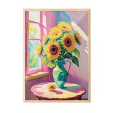 Zestia Ahşap Çerçeveli Tablo, Pencerede Ayçiçekleri, Salon Dekoru Poster No: 111606 30 x 40