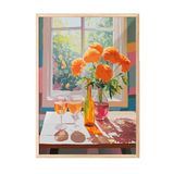 Zestia Ahşap Çerçeveli Tablo, Pencereden Kasımpatı manzarası, Salon Dekoru Poster No: 111685 30 x 40