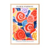 Zestia Ahşap Çerçeveli Tablo, Renkli Güller, Floral Harmony Yazılı, Modern Grafik Poster No: 107615 21 x 30