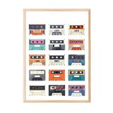 Zestia Ahşap Çerçeveli Tablo, Renkli Kaset Çizimi – Retro Tarz, Genç Odası Dekoru Poster No: 108055 70 x 100