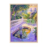 Zestia Ahşap Çerçeveli Tablo, Renkli Tropik Havuz ve Bahçe Manzarası, Salon Dekoru Poster No: 109240 70 x 100