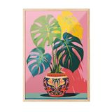 Zestia Ahşap Çerçeveli Tablo, Saksıda Monstera Yaprakları, Salon Dekoru Poster No: 112511 50 x 70