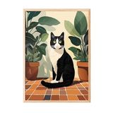 Zestia Ahşap Çerçeveli Tablo, Saksıda Siyah Kedi – Minimal Sanat, Çalışma Odası Dekoru Poster No: 112567 50 x 70