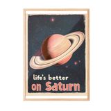 Zestia Ahşap Çerçeveli Tablo, Satürn ve Tipografi, Retro Uzay Teması Poster No: 107411 21 x 30
