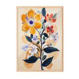 Zestia Ahşap Çerçeveli Tablo Turuncu Çiçek Deseni – Retro Botanik Koridor Dekoru Poster 105823, 30 x 40