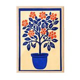 Zestia Ahşap Çerçeveli Tablo, Turuncu Çiçekli Saksı Bitkisi, Salon Dekoru Poster No: 110778 50 x 70