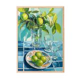 Zestia Ahşap Çerçeveli Tablo Yeşil Limonlar ve Bardaklar – Natürmort Mutfak Dekoru Poster 106015, 21 x 30