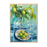 Zestia Ahşap Çerçeveli Tablo Yeşil Limonlar ve Bardaklar – Natürmort Mutfak Dekoru Poster 106015, 30 x 40